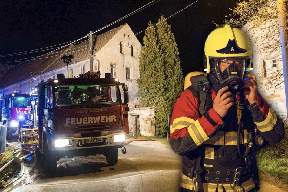 Asche auf Unrat löst Feuer aus: Einsatz in verlassenem Vierseithof in Ostsachsen