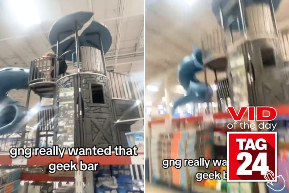 Today's Viral Video of the Day features a boy who was dared to climb a playground at Sam's Club - before knowing it was not finished!