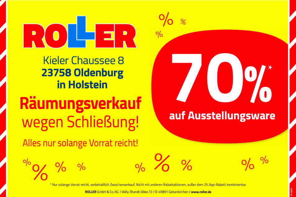 Während des Räumungsverkaufs bei ROLLER in Oldenburg erhalten Kunden 70 Prozent Rabatt¹ auf Möbel.