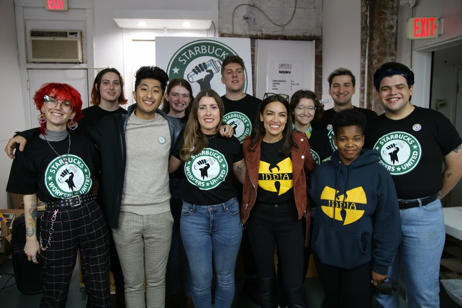 Starbucks Workers United organizing committee members meet with New York Rep. Alexandria Ocasio-Cortez and Democratic nominee for Buffalo mayor India Walton.