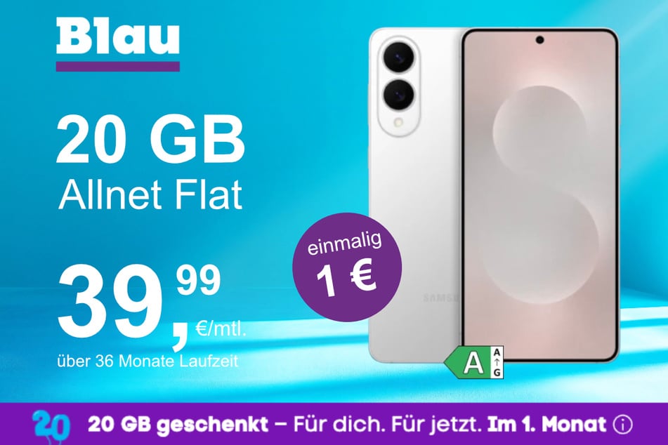 Das Samsung Galaxy S25 Edge im Blau Allnet M für einmalig 1 Euro.