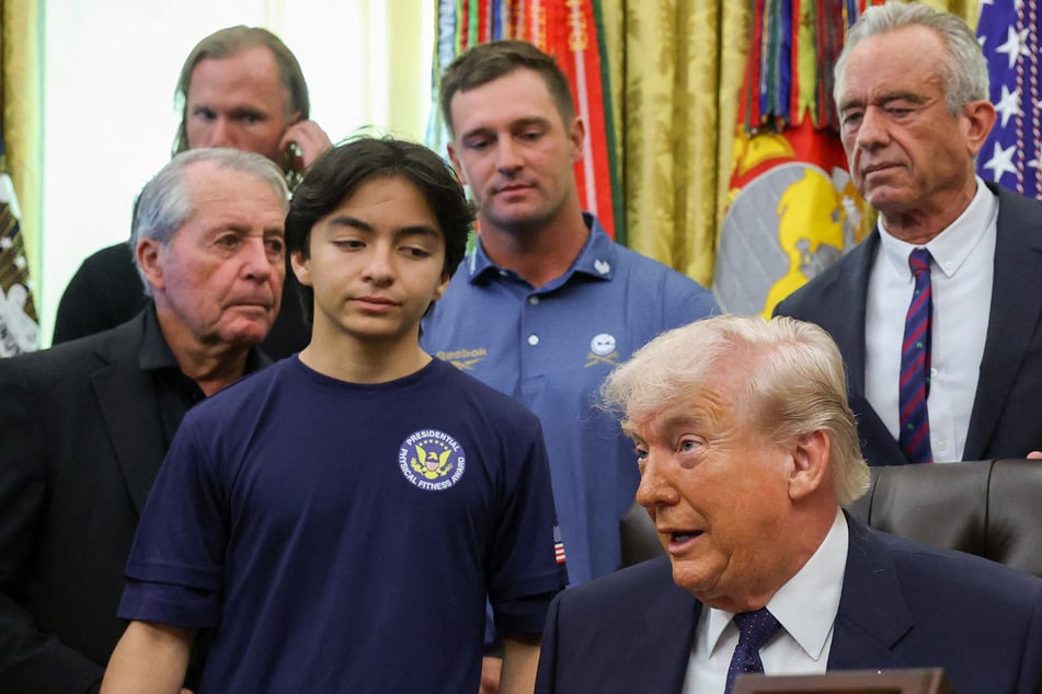 Donald Trump (bottom r.) signed an order to reinstate the Presidential Fitness Test on Tuesday.