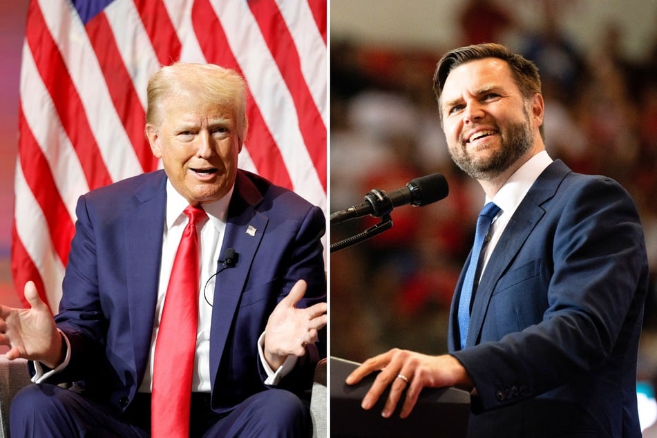 Donald Trump's (l.) running mate JD Vance (r.) recently defended the former president's comments about Kamala Harris' race, describing them as "hysterical."