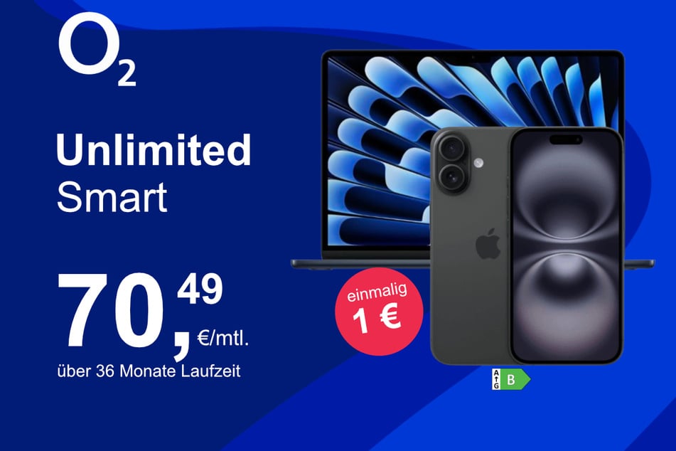 Bei o2 gibt's das iPhone 16 mit MacBook Air 13 für nur 1 Euro im Angebot.