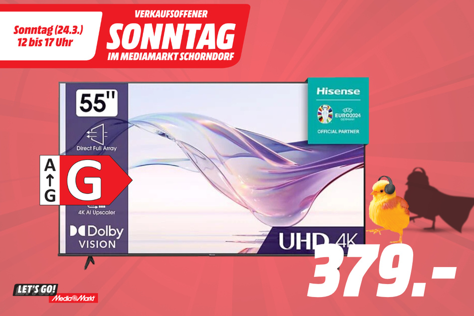55-Zoll Hisense-Fernseher für 379 Euro.