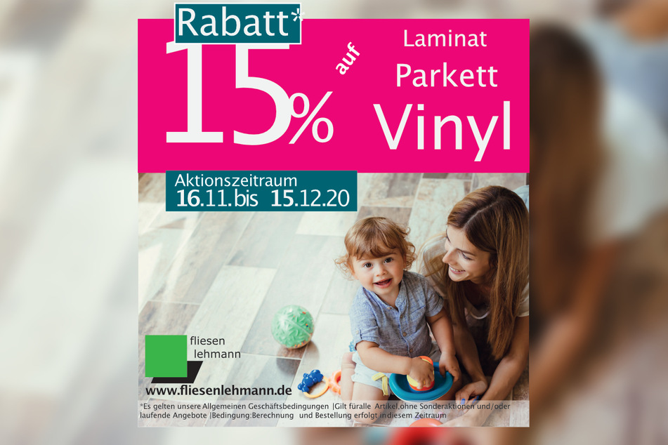 Fliesen Lehmann gibt 15 Prozent Rabatt auf Laminat, Parkett und Vinyl.