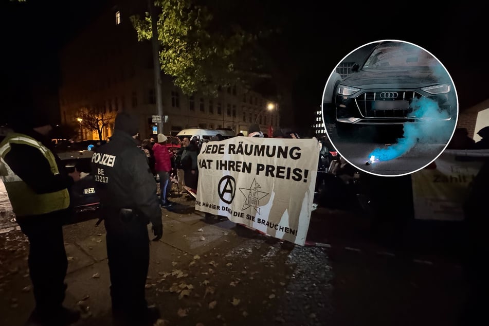 Berlin: Protest gegen Räumung in der Habersaathstraße in Mitte: Polizei mit Pyrotechnik beworfen