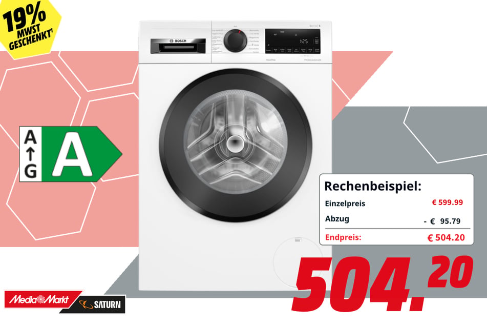 Bosch-Waschmaschine WGG244ZECO Serie 6 für 504,20 Euro.