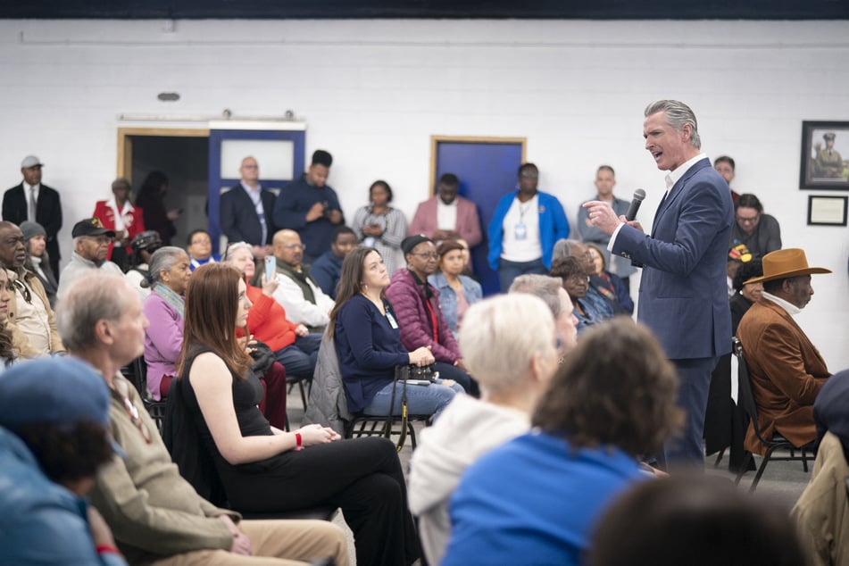 Gavin Newsom speaking during an event hosted by the South Carolina Democratic Party in Manning, South Carolina.on February 23, 2026.