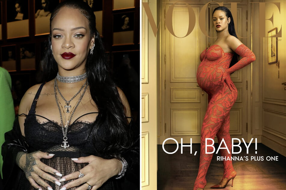 Pop-Sängerin Rihanna (34) ist schwanger und ziert das Cover (rechts) der Mai-Ausgabe der Mode-Zeitschrift "Vogue".
