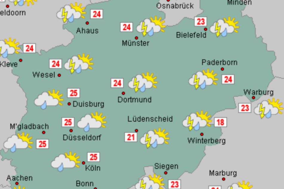 So wird das Wetter am morgigen Montag in Nordrhein-Westfalen.