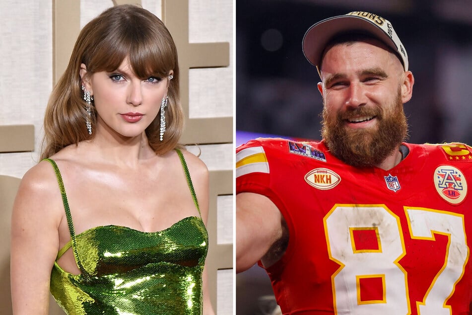 Taylor Swift (l.) and Travis Kelce were spotted on vacation on Monday, reportedly in the Bahamas.