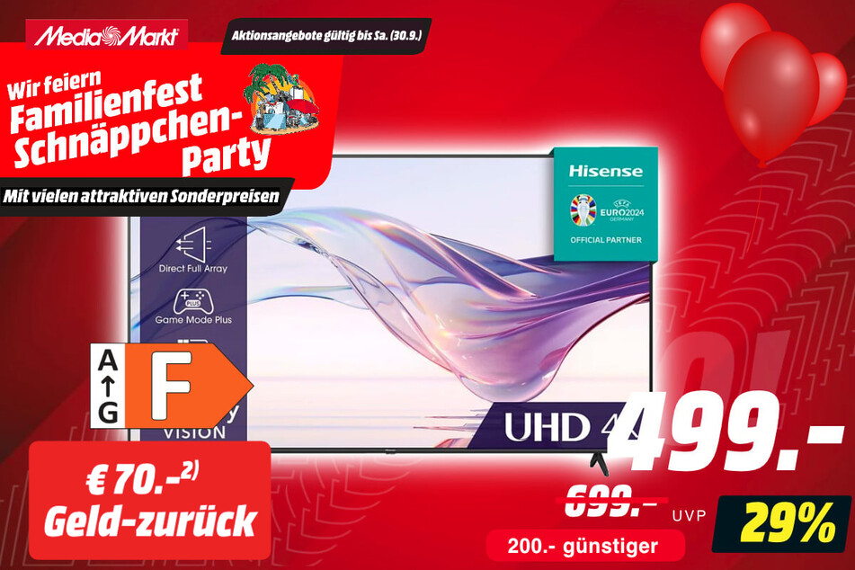 65-Zoll Hisense-Fernseher für 499 statt 699 Euro.