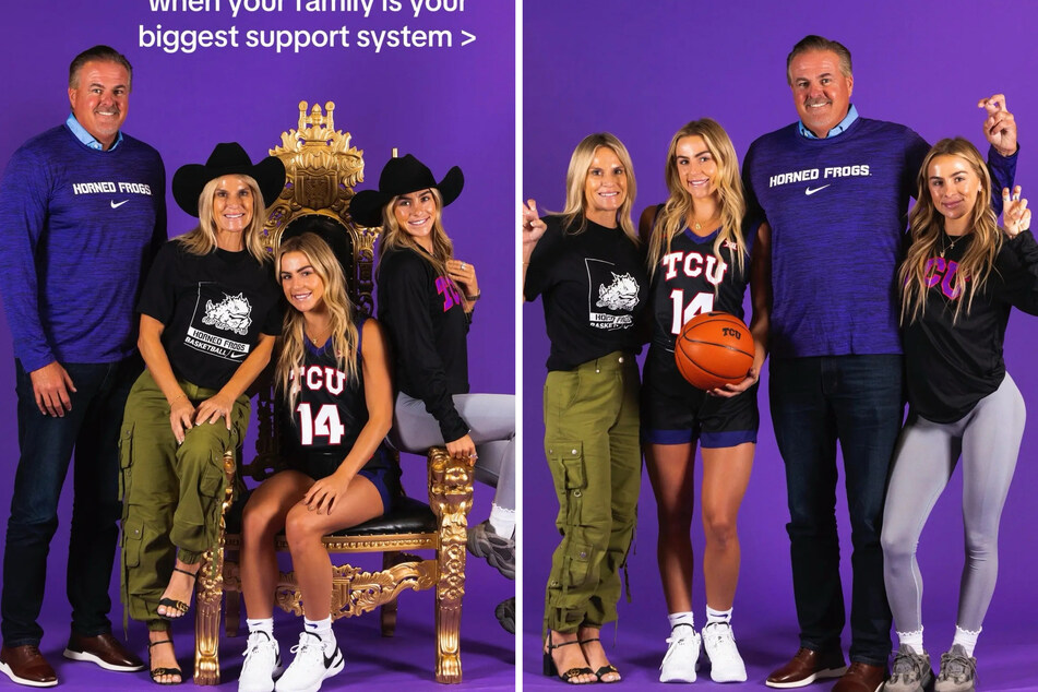 Haley Cavinder (third from r) is set to embark on her final NCAA hoops ride at TCU, and her biggest supporters are ready to cheer her on!