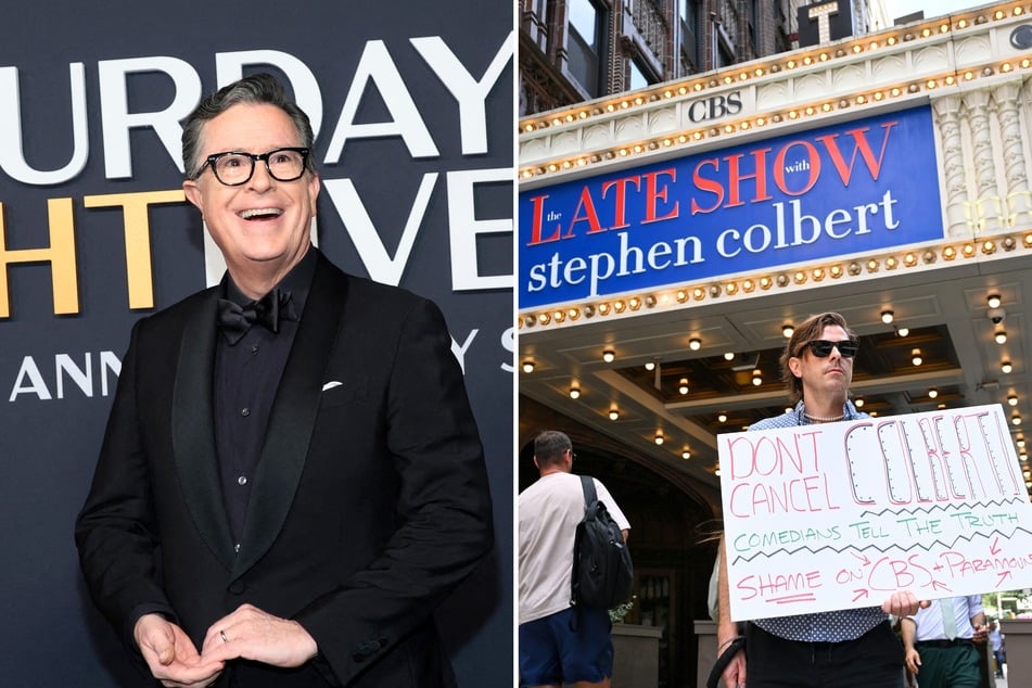 On Wednesday, dozens of supporters and several Democratic lawmakers protested in New York City against the cancellation of Stephen Colbert's late show.