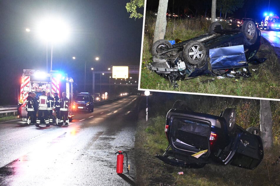 Auto überschlägt sich auf regennasser Straße: Vier Verletzte!