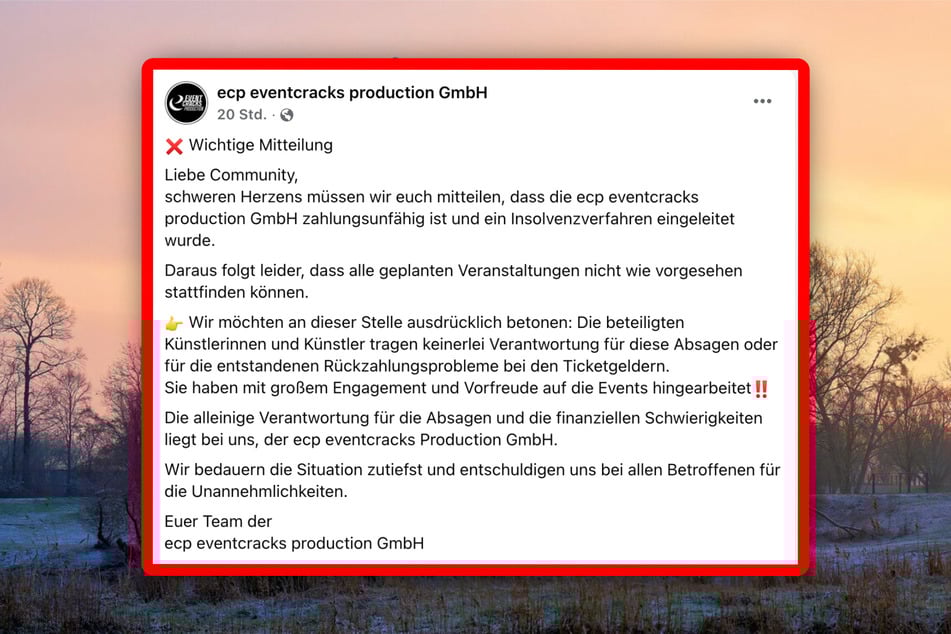 Über Facebook meldete sich der Veranstalter mit den schlechten Neuigkeiten.
