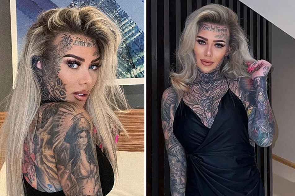 Most tattooed woman proves full body ink can be sexy in daring dress