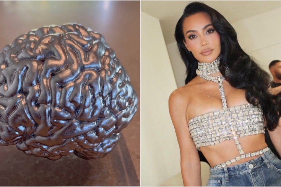 Kim Kardashian shared an up-close at a silver sculpture of her brain.