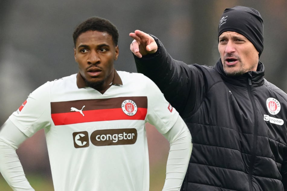Gewinner und Verlierer der bisherigen Saison beim FC St. Pauli auf einem Bild: Trainer Alexander Blessin (52, r.) und Oladapo Afolayan (28).
