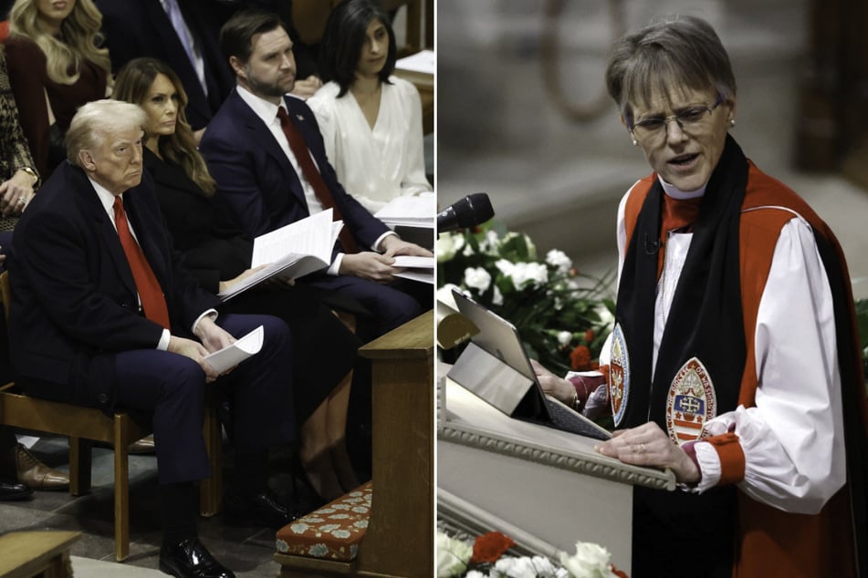 President Donald Trump took to Truth Social to lambast Bishop Mariann Edgar Budde (r.) for her remarks at the National Prayer Service on January 21, 2025.