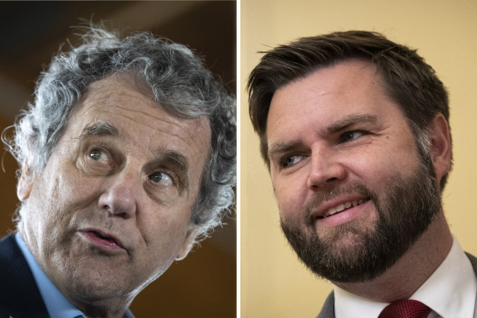 Ohio Senators Sherrod Brown (l.) and JD Vance introduced the bipartisan Railway Safety Act of 2023 on March 1.