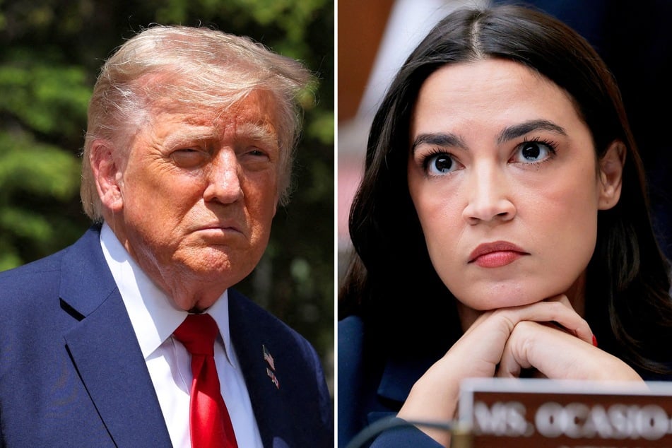 A recent poll asked US voters if they would prefer a presidential candidate who had policies similar to Donald Trump (l.) or Alexandria Ocasio-Cortez.