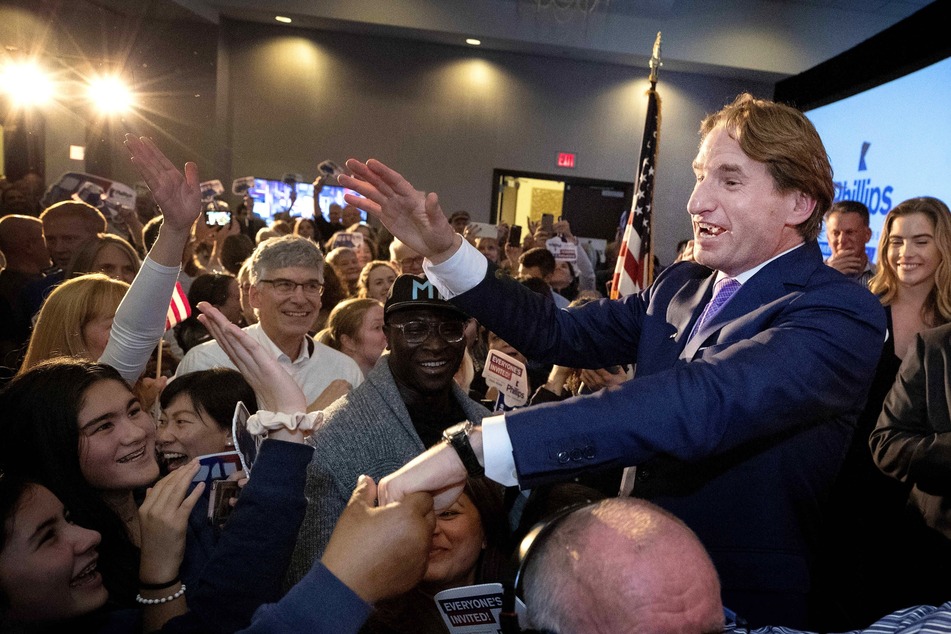 Dean Phillips greeting his supporters at his election night headquarters in Bloomington, Minnesota on November 6, 2018.