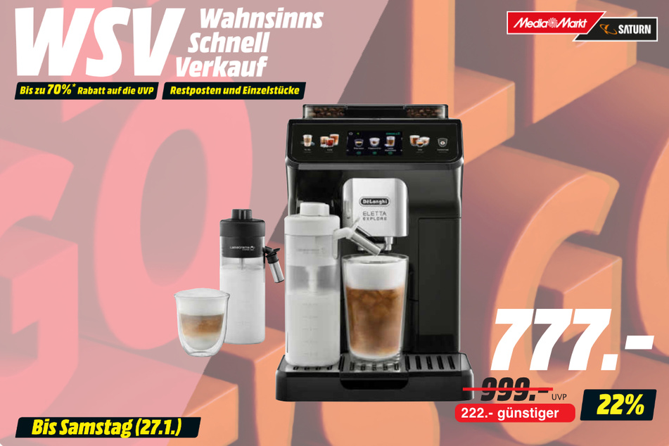 DeLonghi-Kaffeevollautomat für 777 statt 999 Euro.