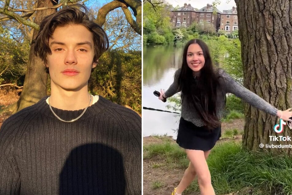 Fans are convinced that Louis Partridge (l.) is the mystery man behind Olivia Rodrigo's newest TikTok.