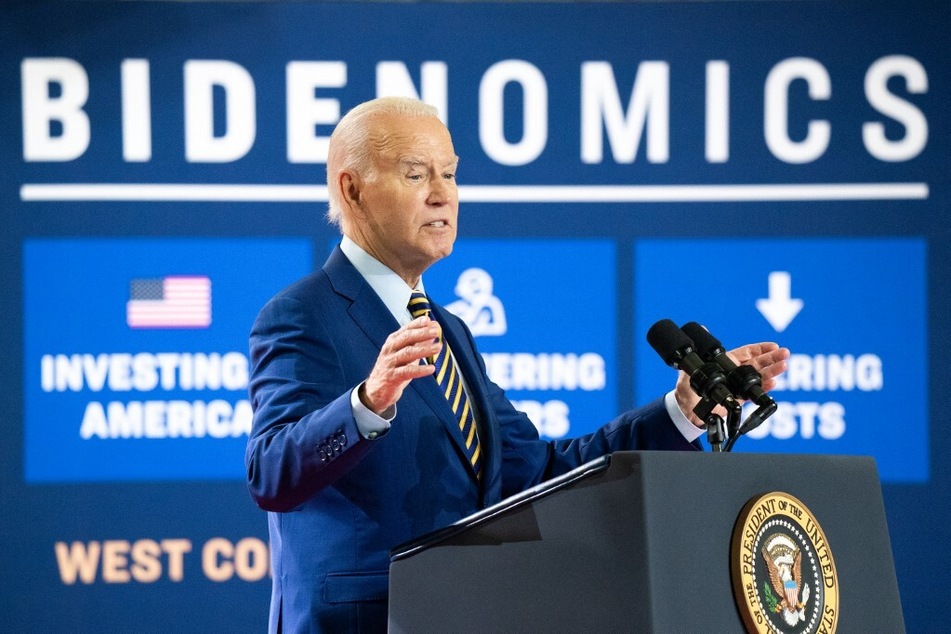 President Joe Biden announces a new partnership between Enphase Energy and Flex LTD during his remarks on July 6, 2023, in West Columbia, South Carolina.