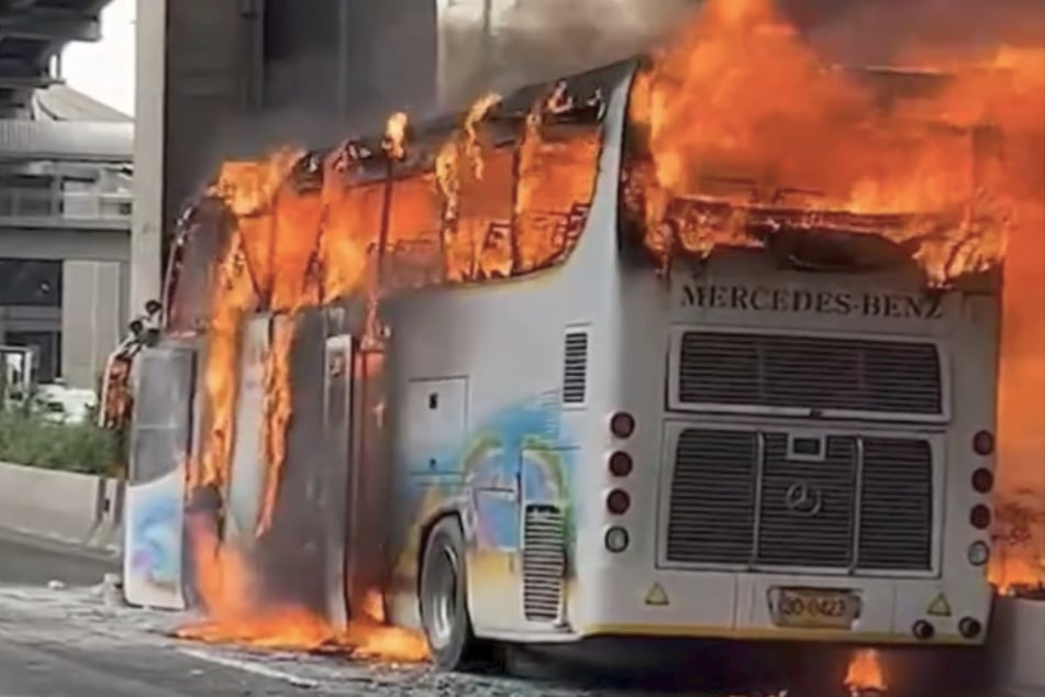 The bus had caught fire after an accident and was completely burnt out.