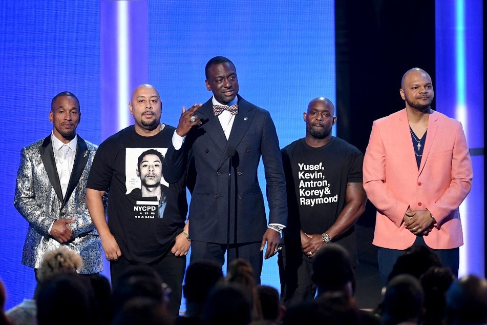 From l. to r.: Korey Wise, Raymond Santana Jr., Yusef Salaam, Antron McCray, and Kevin Richardson of the Central Park Five, also known as the Exonerated Five.