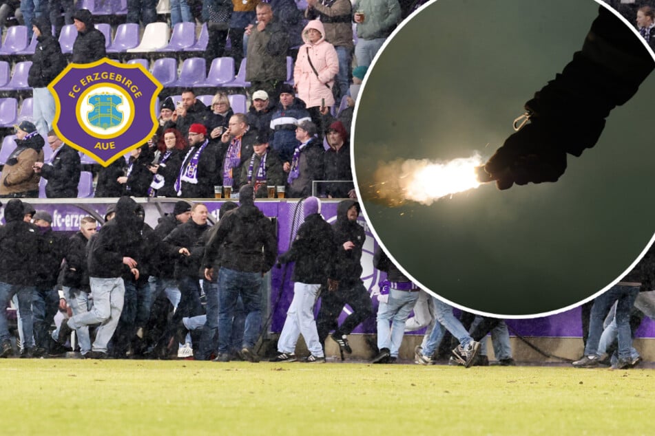 Hässliche Szenen bei Ost-Derby: Aue-Chaot (17) wirft Pyrotechnik aufs Spielfeld, Polizei schnappt ihn