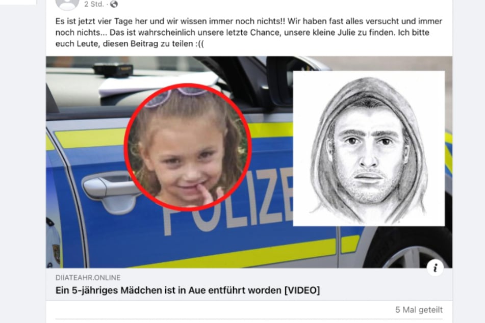 Facebook-Usern wird seit einigen Tagen diese angebliche Vermisstenmeldung eines fünfjährigen Mädchens angezeigt.