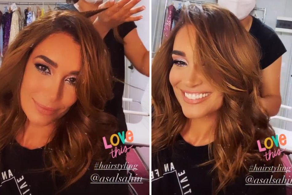 Jana Ina Zarrella (43) wird nach der Corona-Quarantäne für ihren ersten Auftritt bei "Love Island" geschminkt und frisiert. (Fotomontage)