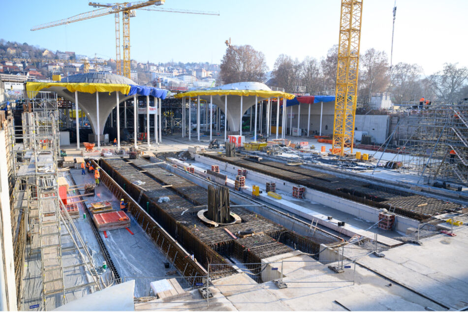 Die Baustelle des zukünftigen Tiefbahnhofs des Bahnprojektes Stuttgart 21.