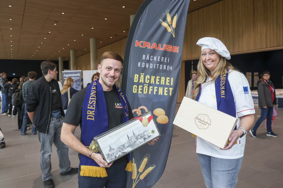 Fachverkaufsleiter Philipp Fleischhauer (33) und Verkaufsleiterin Fanny Friebel (40): "Hier auf der Messe findet sich schon immer viel gutes Personal."