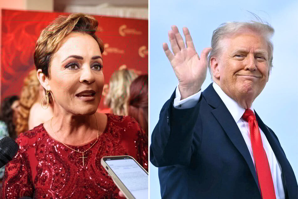 On Thursday, President Donald Trump (r.) nominated Sarah Rogers to replace Kari Lake (l.) as head of Voice of America's parent agency.