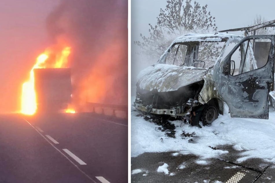 Im Landkreis Mansfeld-Südharz brannte am Morgen ein Lkw lichterloh.