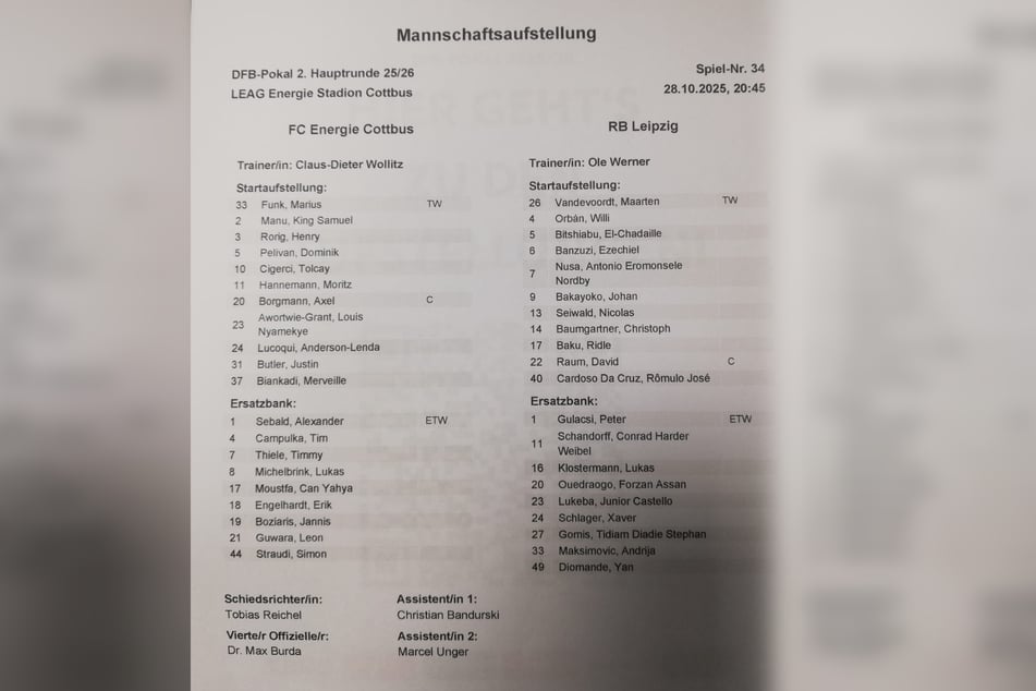 Die Aufstellungen beider Teams sind da.