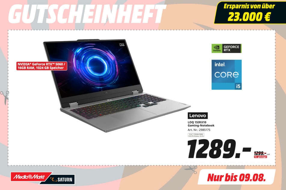 Lenovo-Gaming-Notebook LOQ 15IRX10 für 1.289 statt 1.299 Euro.
