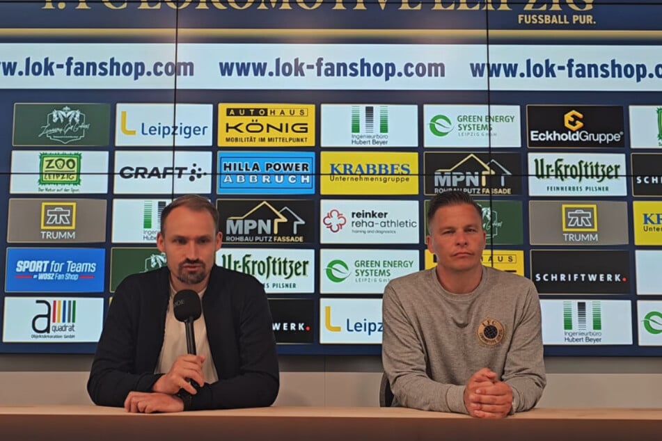 Carsten Muschalle (r.) neben Lok Leipzigs Sportboss Toni Wachsmuth (39).