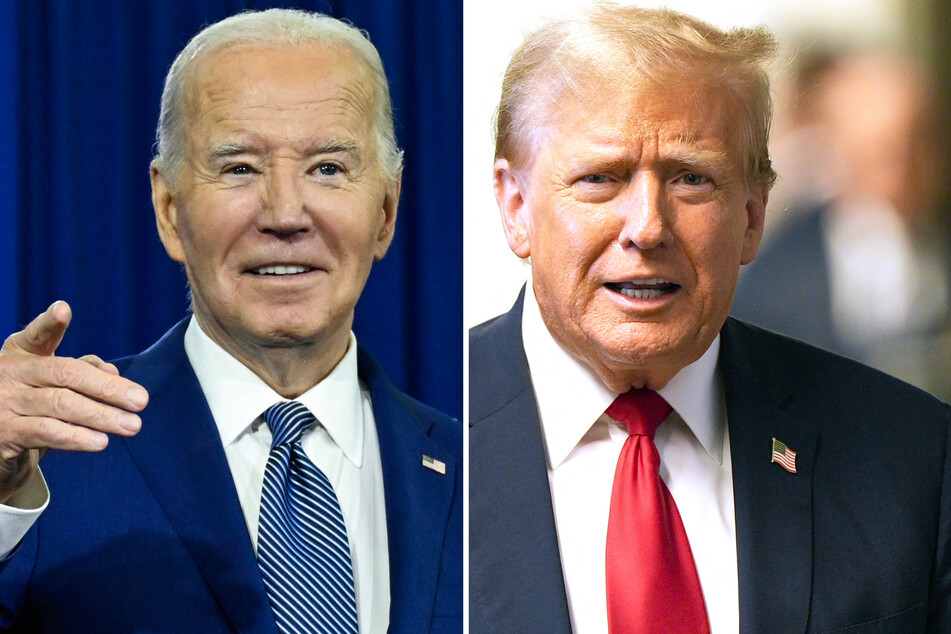 Joe Biden (l.) took a playful jab at his rival, Donald Trump, in a reference to the former president's infamous advice to inject bleach to fight Covid-19.