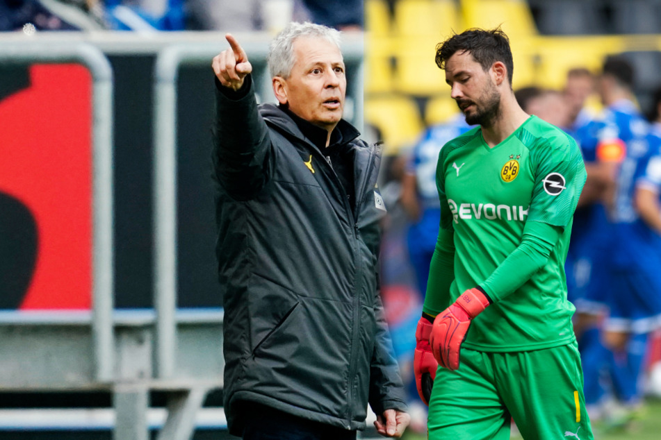 Warum beorderte BVB-Coach Lucien Favre (62.; l.) Roman Bürki (29) nach dessen Genesung nicht wieder ins Tor?