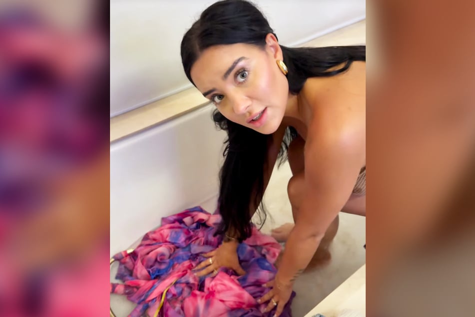 Die 29-Jährige wusch in der Badewanne ihres Hotelzimmers ihr Kleid von Hand und fragte dabei ihren Mann, ob sie dessen "Schlüpfer" gleich mitwaschen solle.