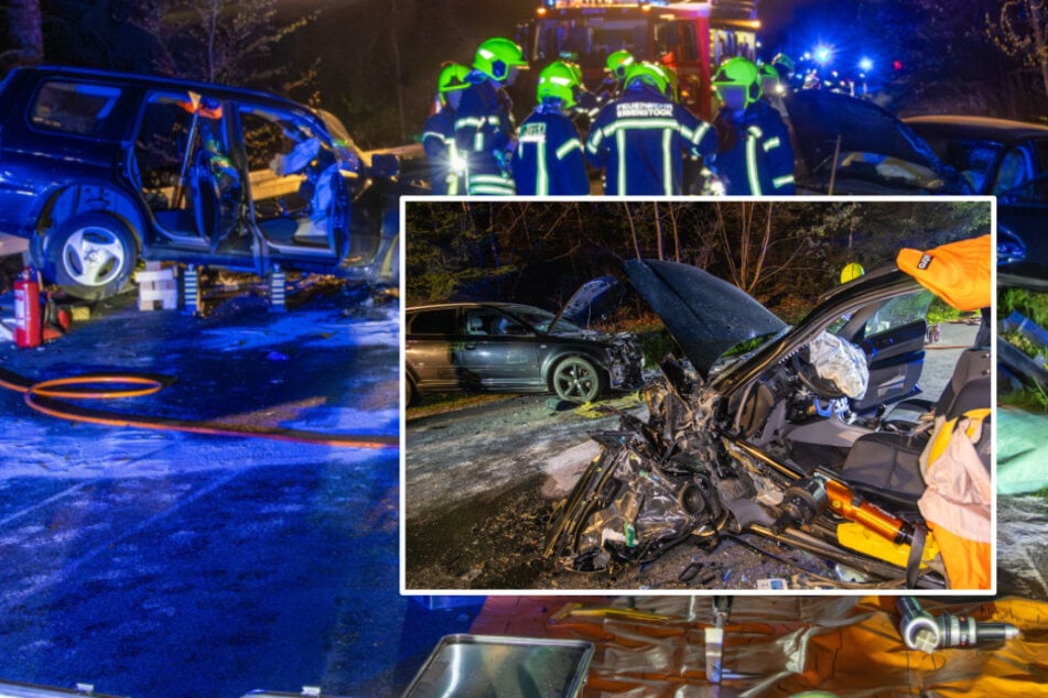 Frontalcrash im Erzgebirge: Subaru-Fahrer muss aus Auto befreit werden