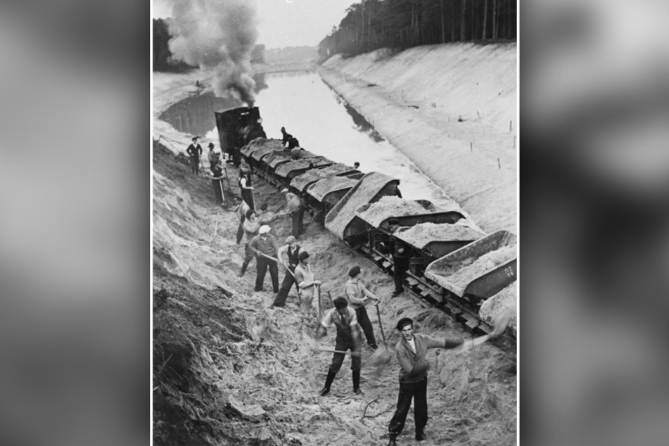 Der Reichsarbeitsdienst wurde von den Nazis zu zahlreichen Großprojekten herangezogen, wie hier beim Bau eines Kanals in Brandenburg.