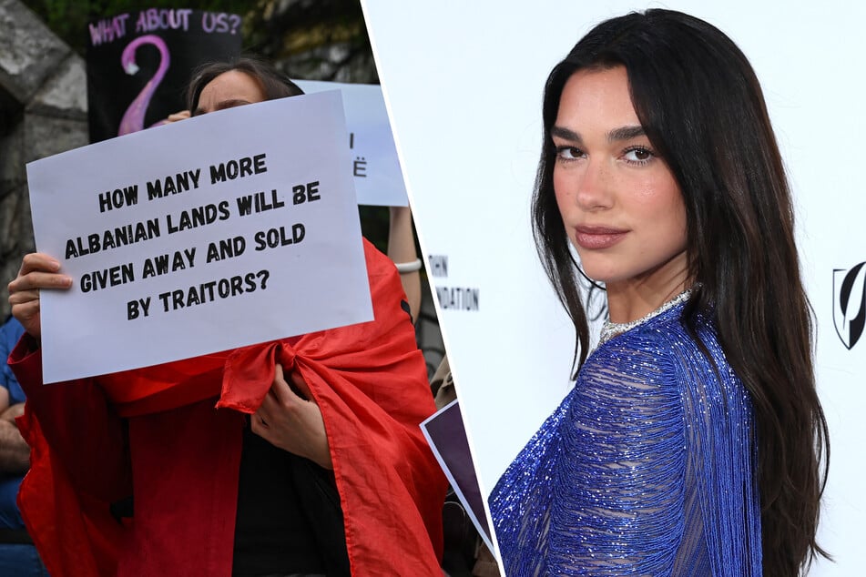 Dua Lipa (r) said the protests in Albania against a Trump-linked luxury resort were "inspiring."