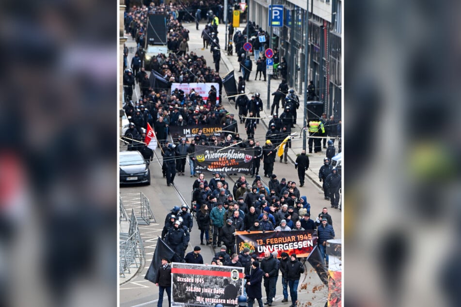 Neonazi-Aufmarsch zum 13. Februar 2026 am Dresdner Bahnhof Mitte: Auch hier gehörte Yves Rahmel (45) zum Orga-Team.